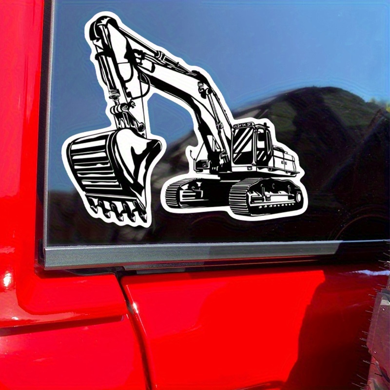 Heavy Equipment Stickers - Czarno-biała kreskówkowa naklejka winylowa z koparką,